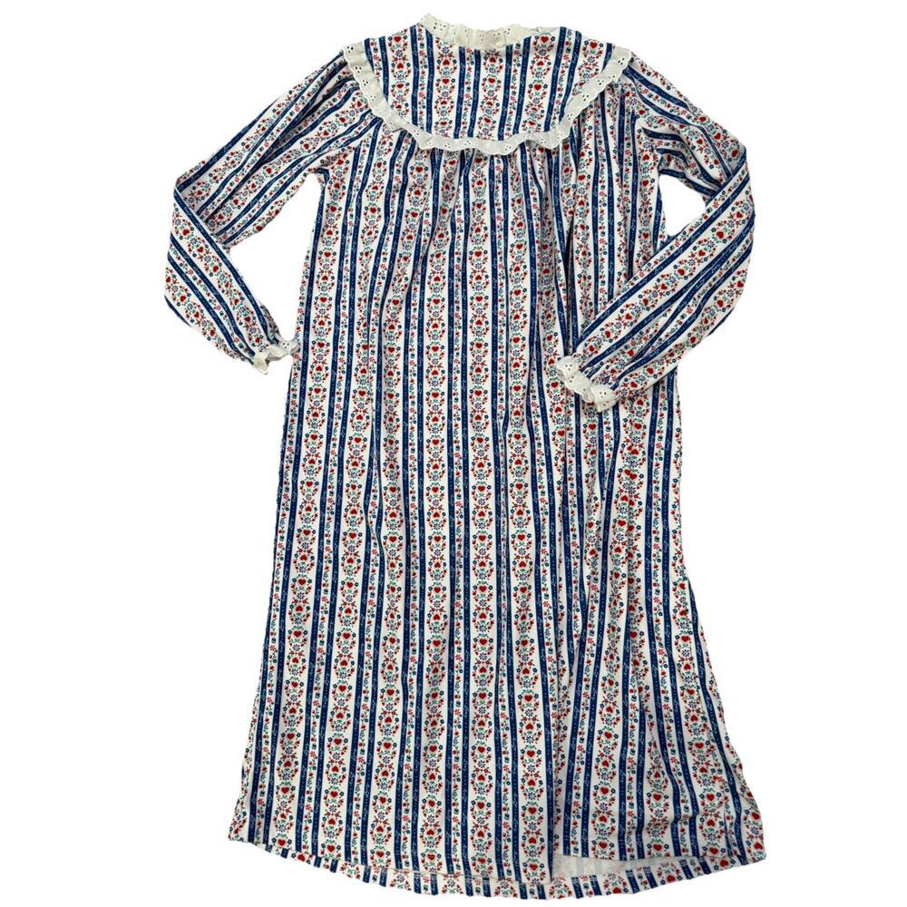 Lanz of Salzburg Night Gown Girls L 10/12 Flannel Floral Eyelet Tryolean Hearts